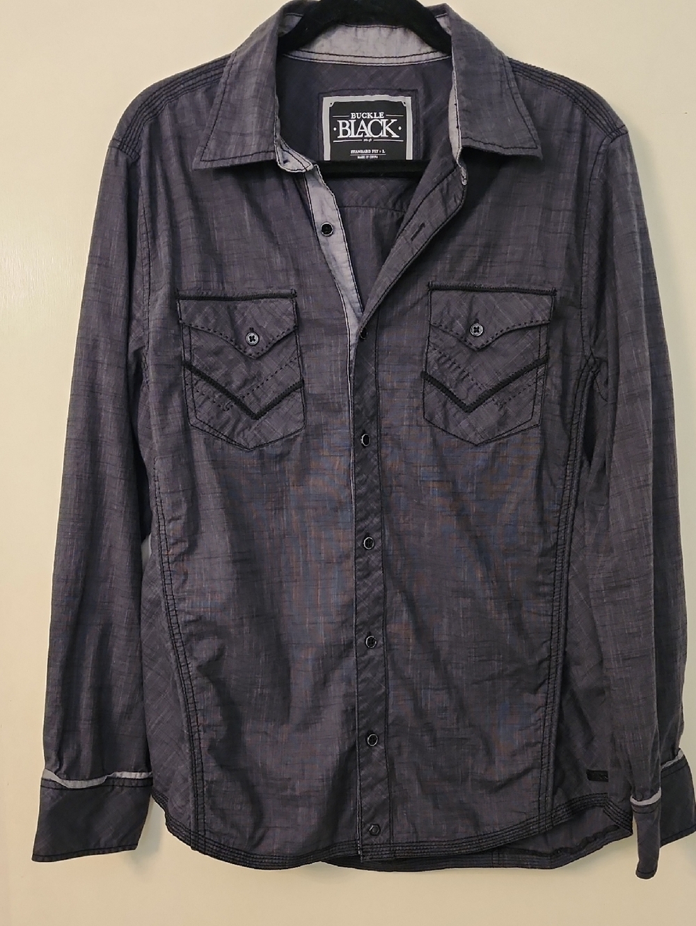 Buckle Black Long Sleeve Button Down Up Shirt With Pockets